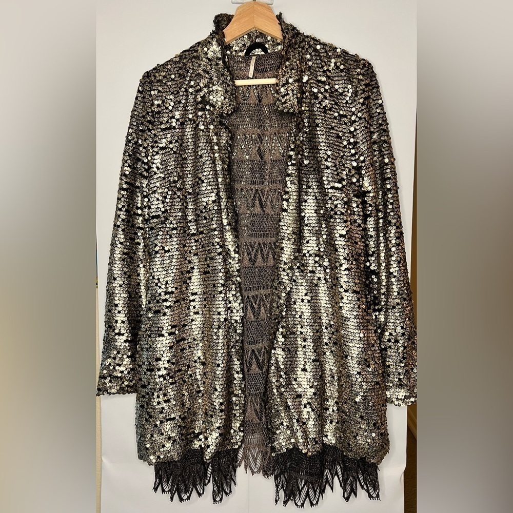 Free People Jacket Tarnished Sequin Stardust Gold XSmall - Picture 5 of 12